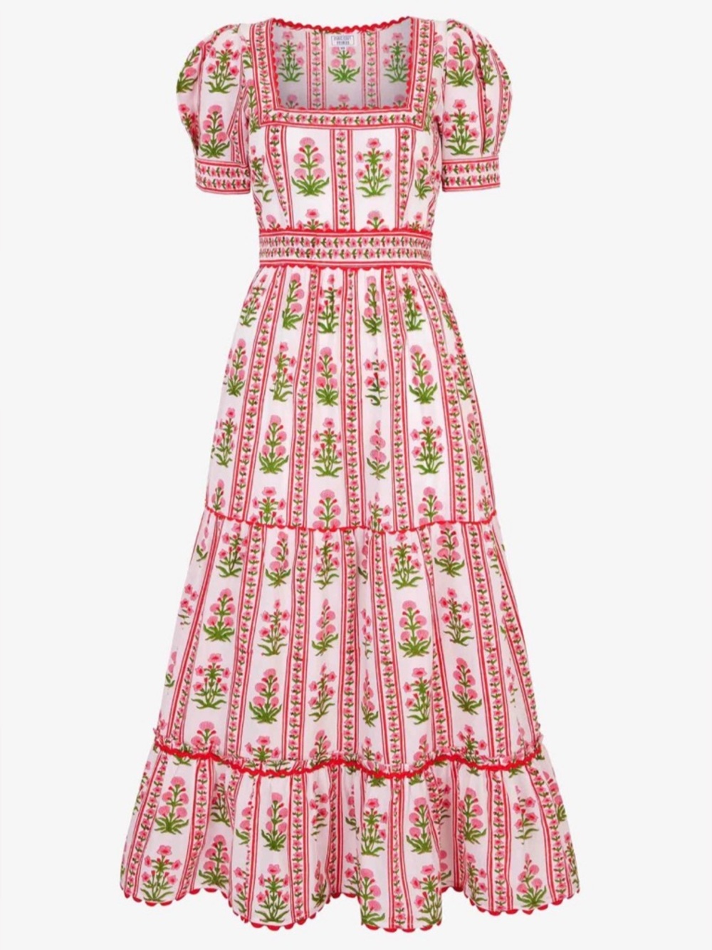 Pink City Prints NWT Evelyn Dress in Ruby Buta Tiered Maxi Dress Sz S
